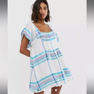 Free People Barcelona Blue and White Stripe Smock Dress Women’s Small